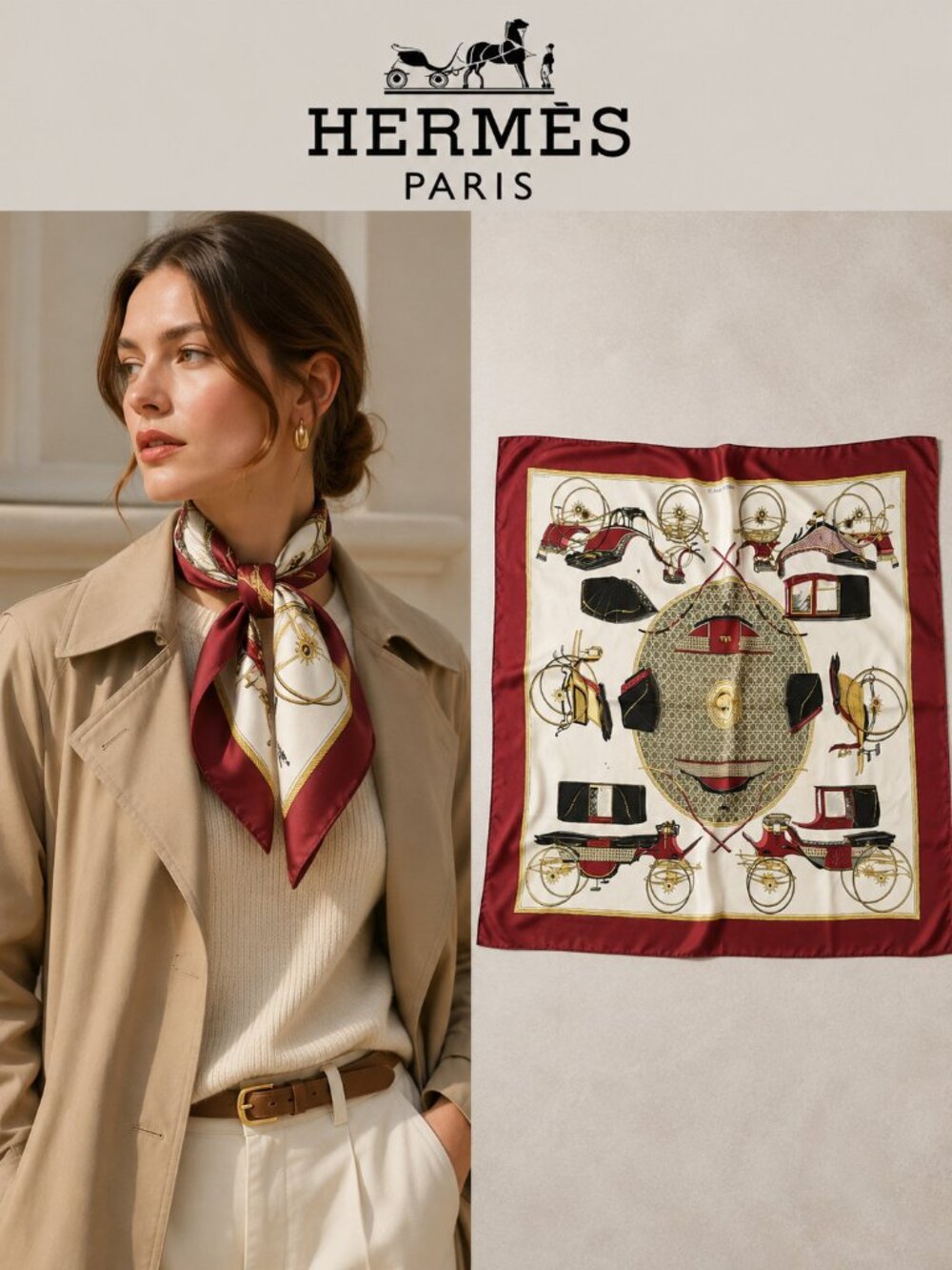 Hermès Les Voitures à Transformation Silk Scarf Carré 90 35" La Perrière Vintage